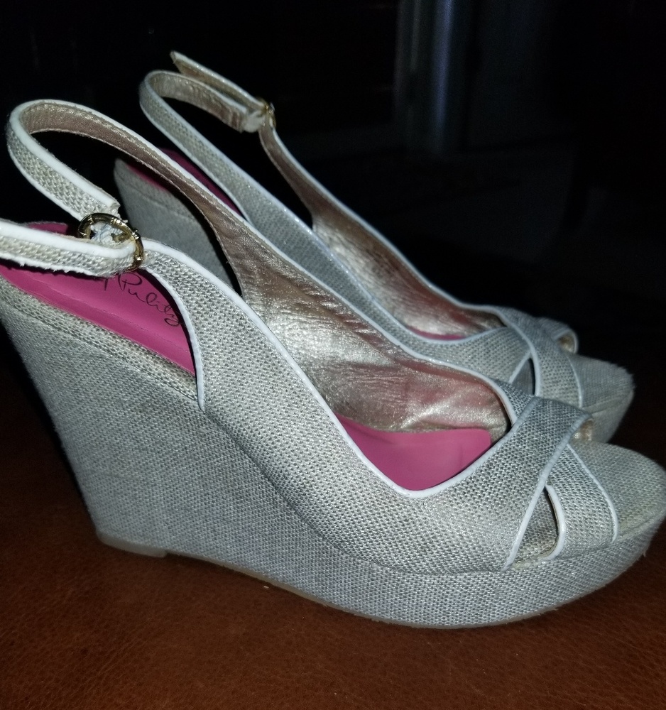 Lilly Pulitzer linen wedge heels
